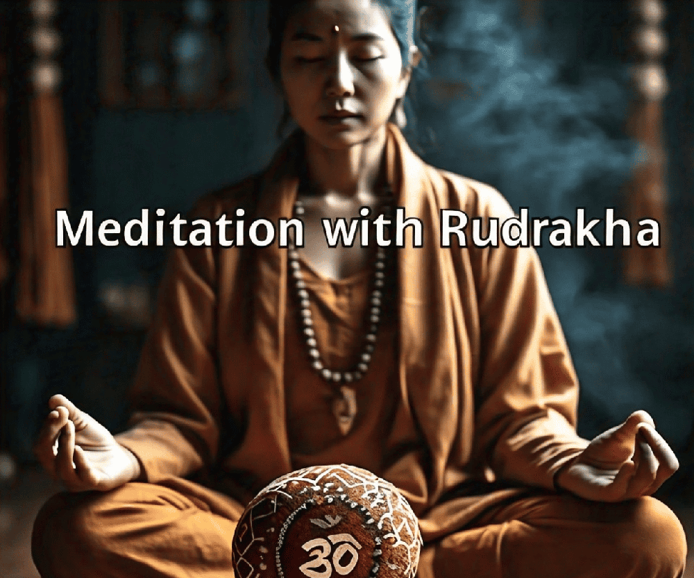 A serene image of a person meditating with a specific type of Rudraksha, emphasizing its use in spiritual practices